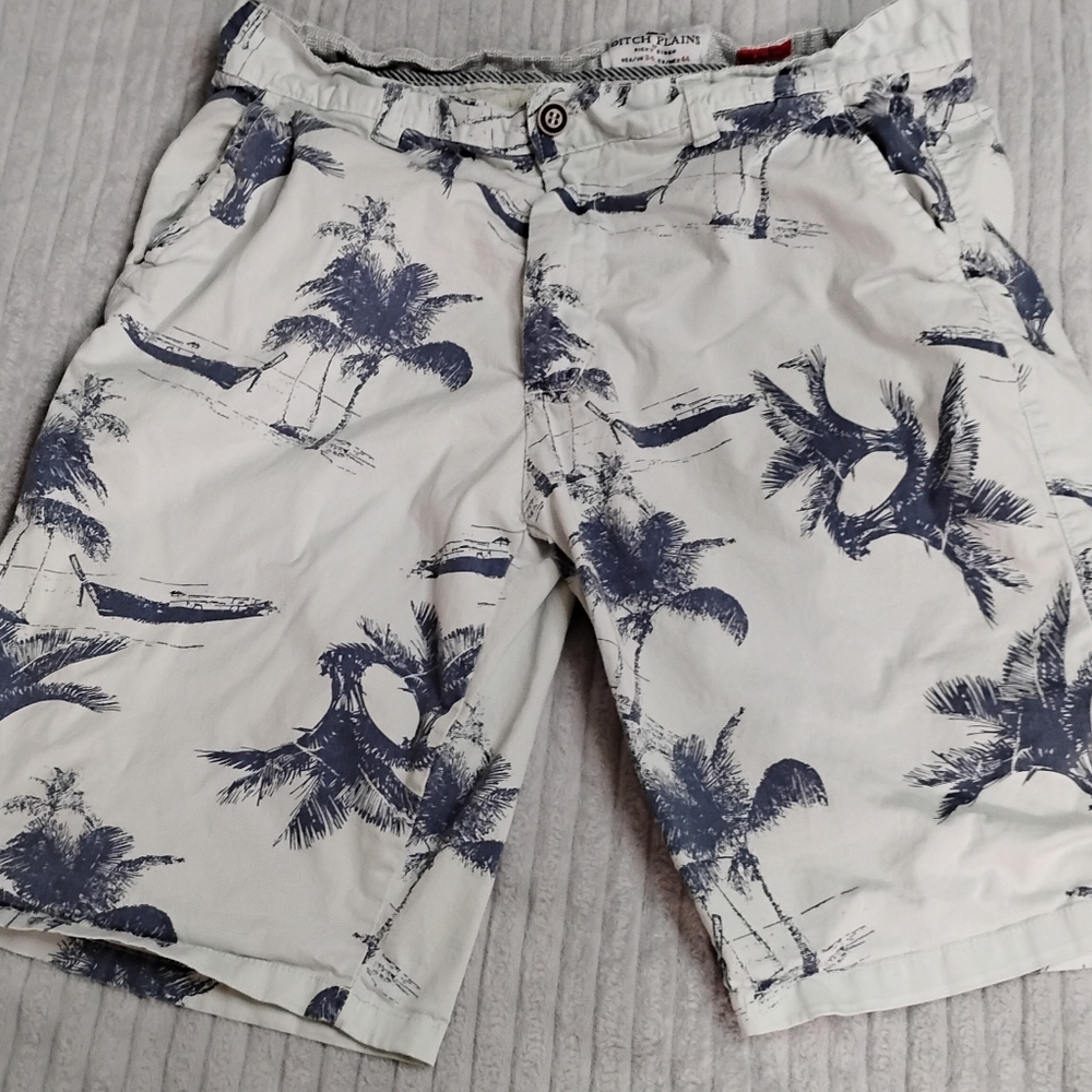Ditch Plains Meets the Sea Ricky Singh Palm Tree boats Dress Shorts blue Size 34